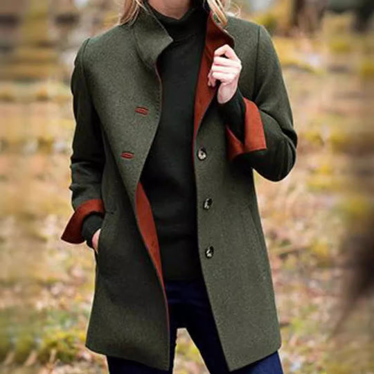 Damen eleganter Wool-Mantel mit hochwertiger Verarbeitung und Taschen EB