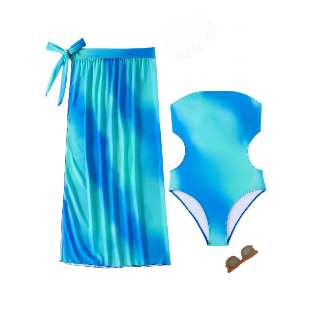 Damen asymmetrisches Strandkleid mit passendem Badeanzug EB