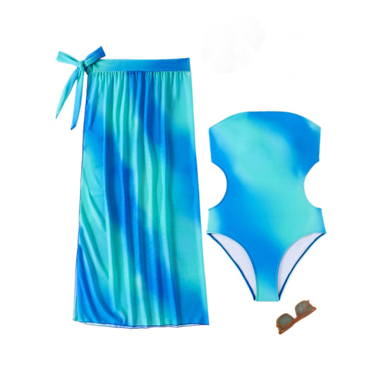 Damen asymmetrisches Strandkleid mit passendem Badeanzug EB