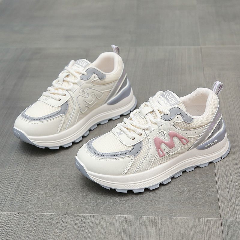 Damen Plateau-Chunky-Sneaker mit atmungsaktivem Mesh- und Ledermix EB
