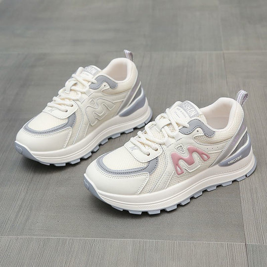 Damen Plateau-Chunky-Sneaker mit atmungsaktivem Mesh- und Ledermix EB