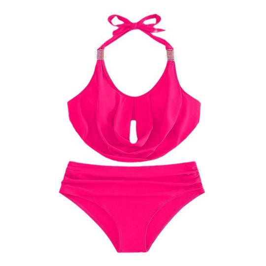 Damen Hochtaillierter Einteiler Badeanzug mit elegantem Wickeldesign EB