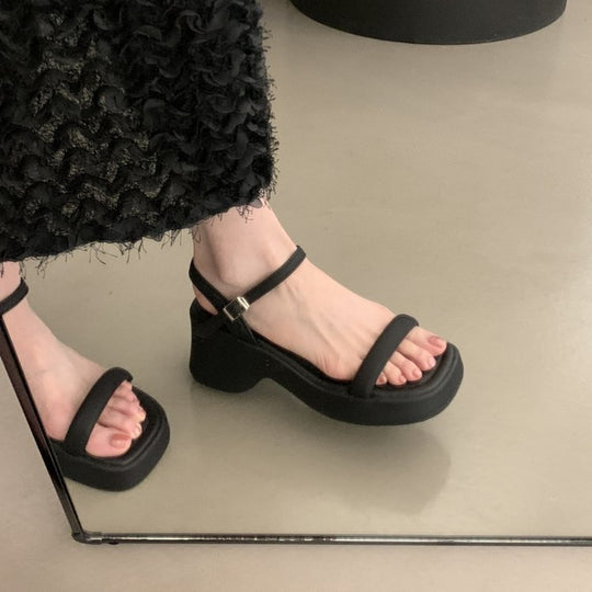 Damen modische Plateau-Sandalen mit verstellbarem Riemen und rutschfester Sohle EB