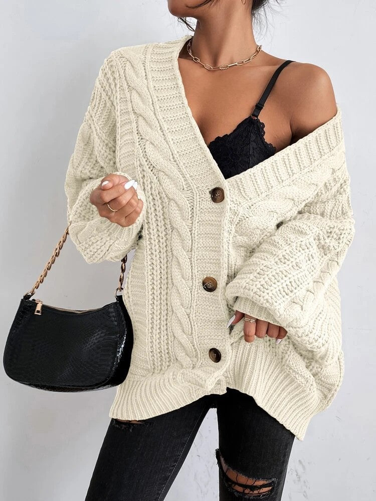 Damen Grobstrick-Cardigan mit dekorativem Zopfmuster EB