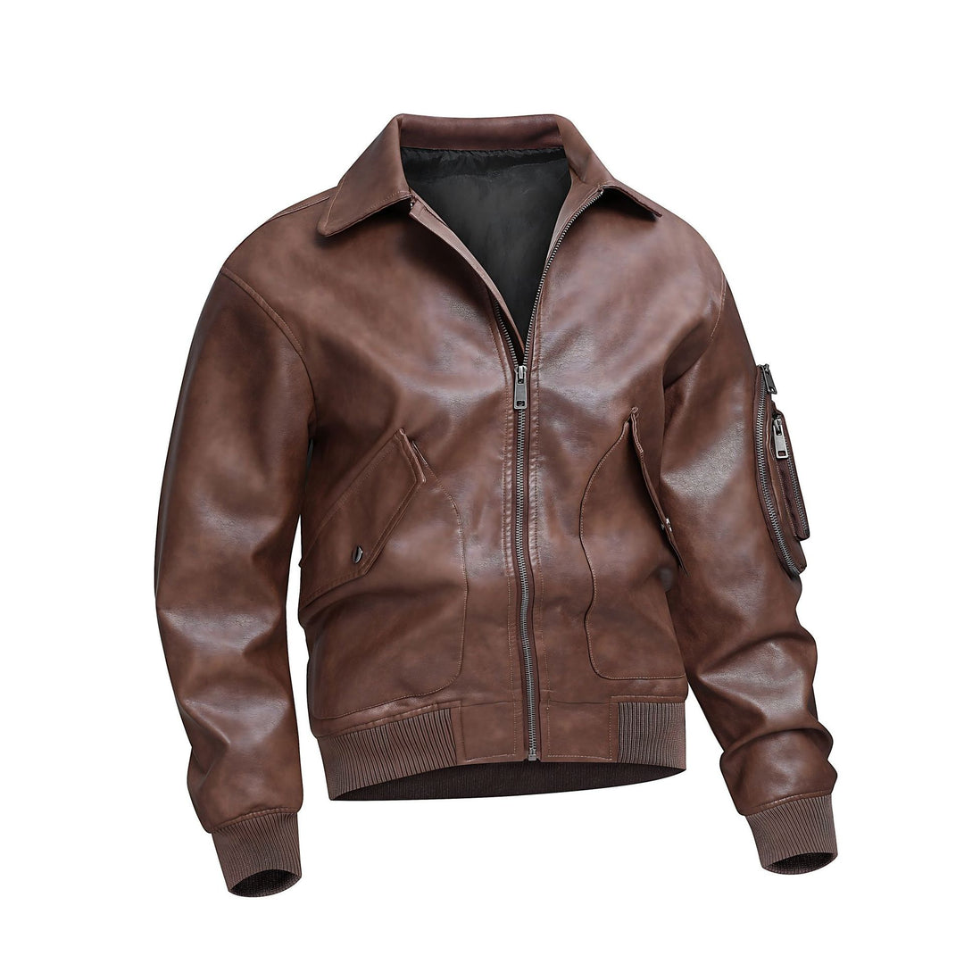 Damen lässige Kunstlederjacke mit praktischen Taschen EB