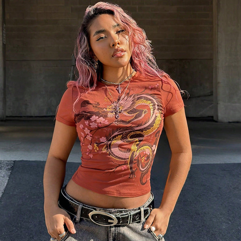 Damen T-Shirt mit kultiviertem Druckdesign und figurbetontem Schnitt EB