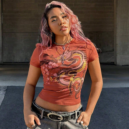 Damen T-Shirt mit kultiviertem Druckdesign und figurbetontem Schnitt EB