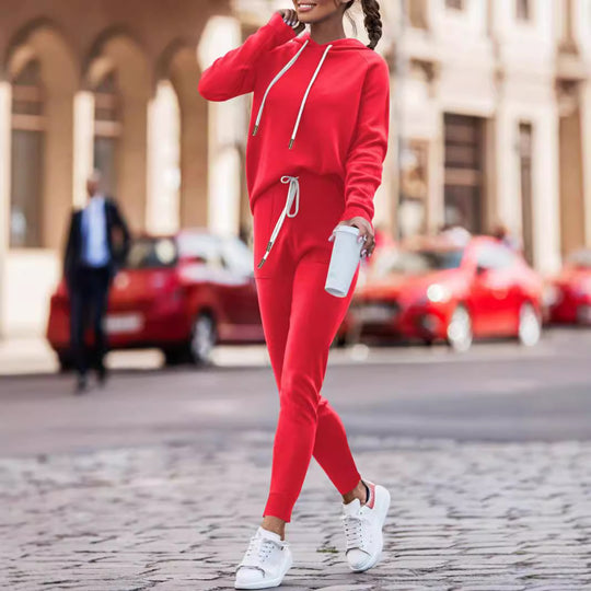 Damen Lässiges Kapuzenpulli- und schmalgeschnittenes Jogginghose-Set EB