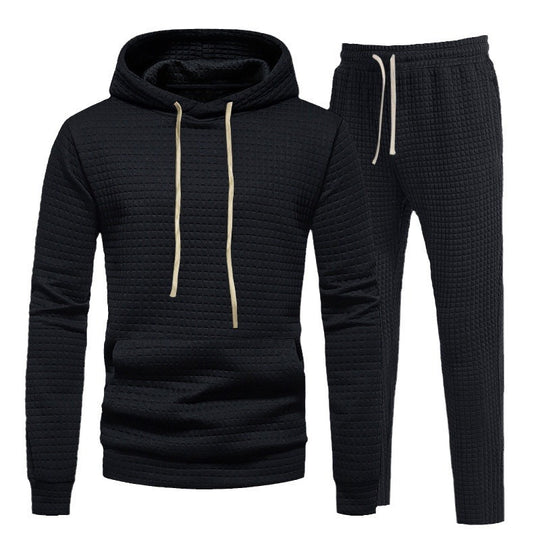 Herren lässiges Freizeit-Hoodie-Set mit strukturierter Oberfläche und elastischem Bund EB