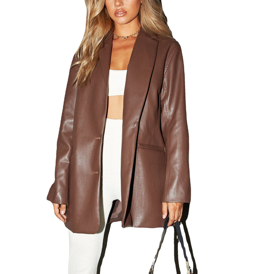Damen Oversized Kunstleder Blazer EB
