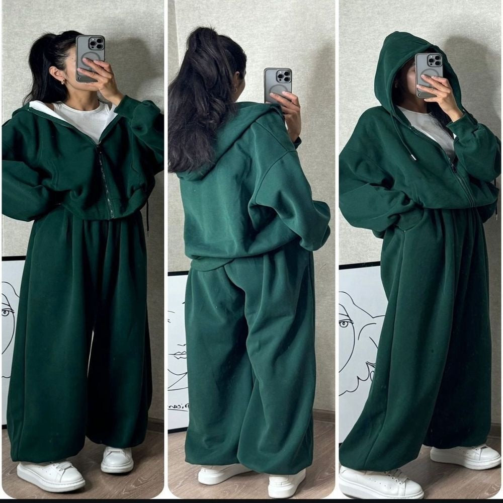 Damen nan übergroße Kapuzenjacke mit Reißverschluss und weite Jogginghose Lounge Set EB