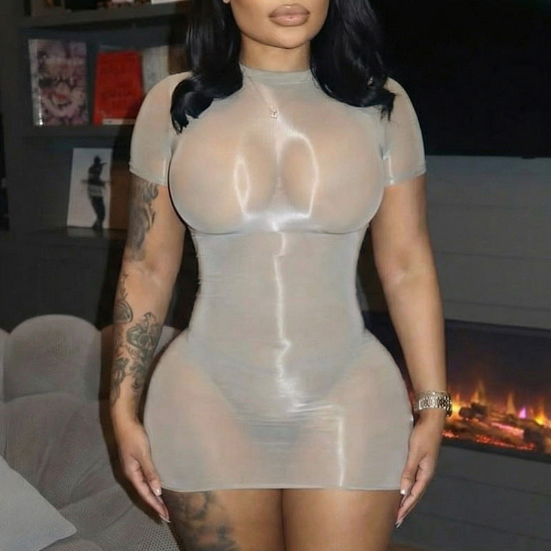 Damen transparenter Bodycon Mini-Kleid EB