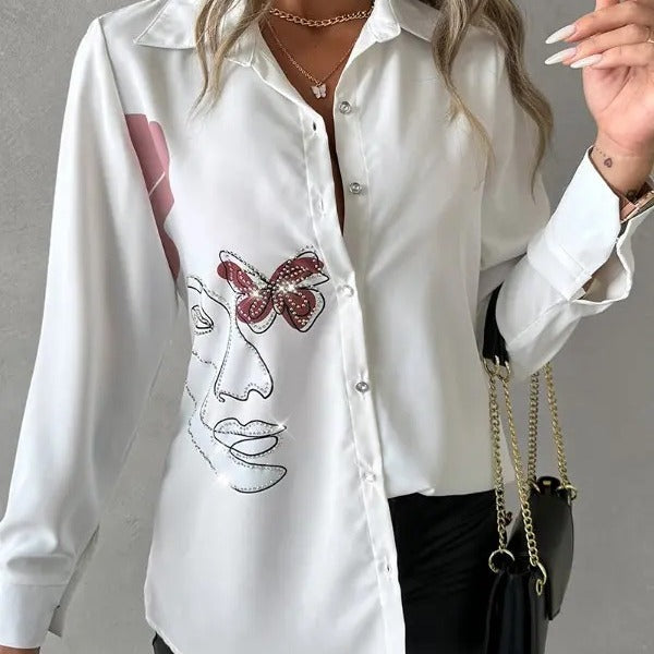 Damen Kunstvolle Bluse mit einzigartigem Grafikdruck EB