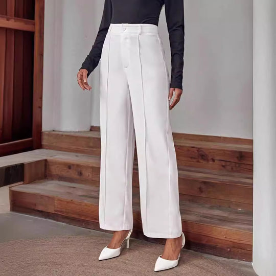 Damen elegante High-Waist Palazzo-Hose mit breiten Beinen und Falten EB
