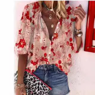 Damen Transparente Bluse mit floralen Stickereien und übergroßem Schnitt EB