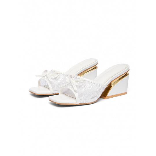 Damen elegantes Mules mit zierlichem Schleifendetail und glamourösem Keilabsatz EB
