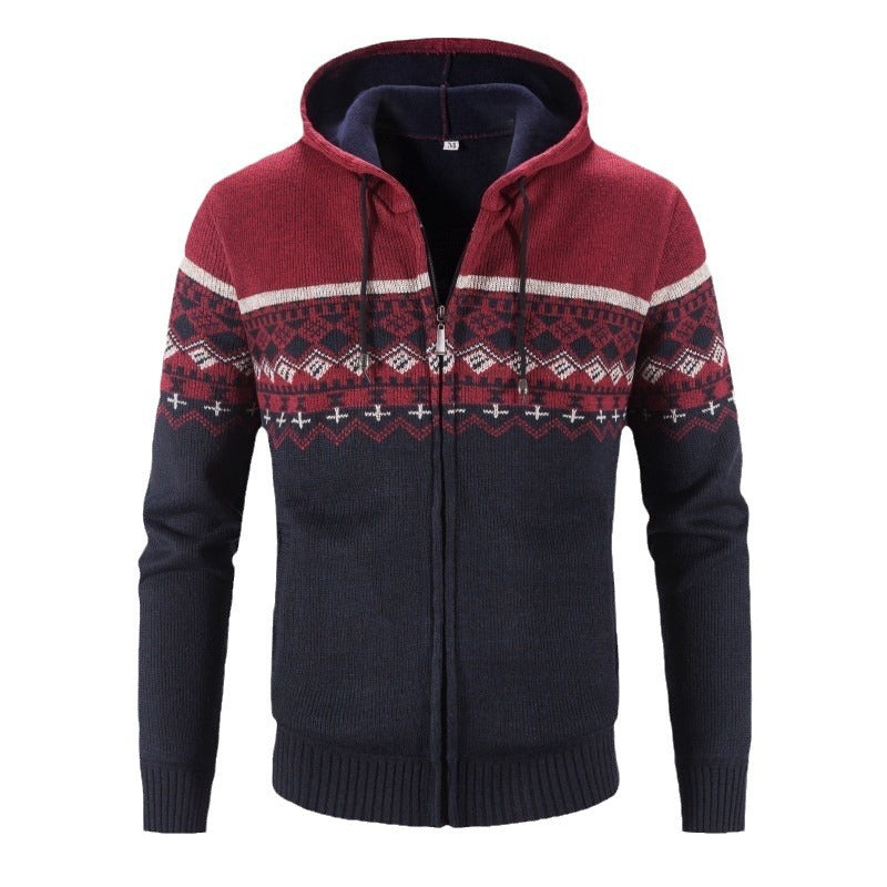Herren Strickjacke mit modernem Norweger-Muster und hohen Kragen EB