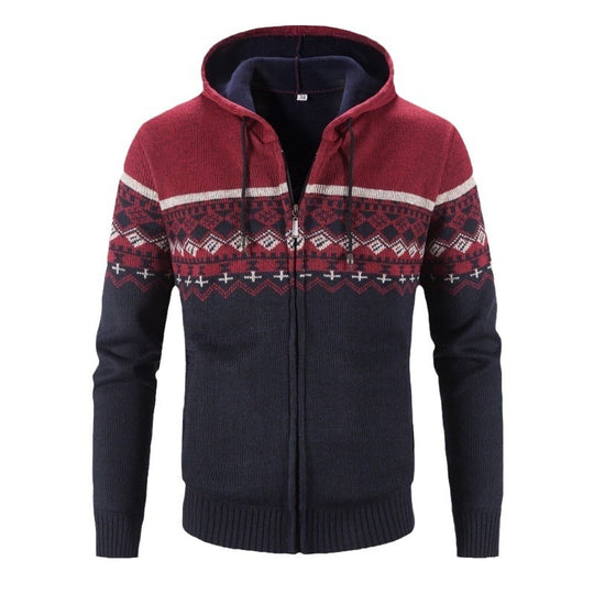 Herren Strickjacke mit modernem Norweger-Muster und hohen Kragen EB