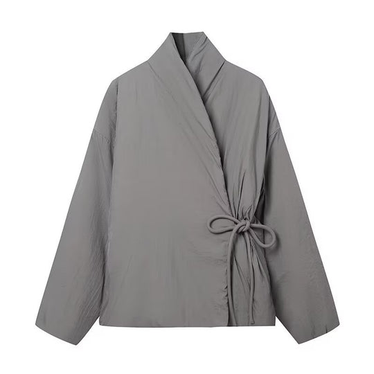 Damen modische Übergangsjacke mit hohem Kragen und Bindegürtel EB