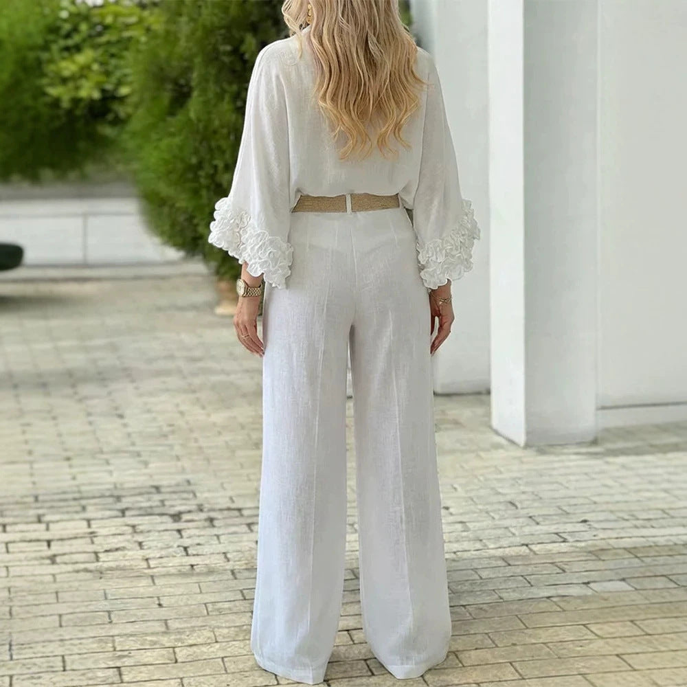 Damen Hochtaillierte Palazzo-Hose mit Knopfblende und Eingrifftaschen EB