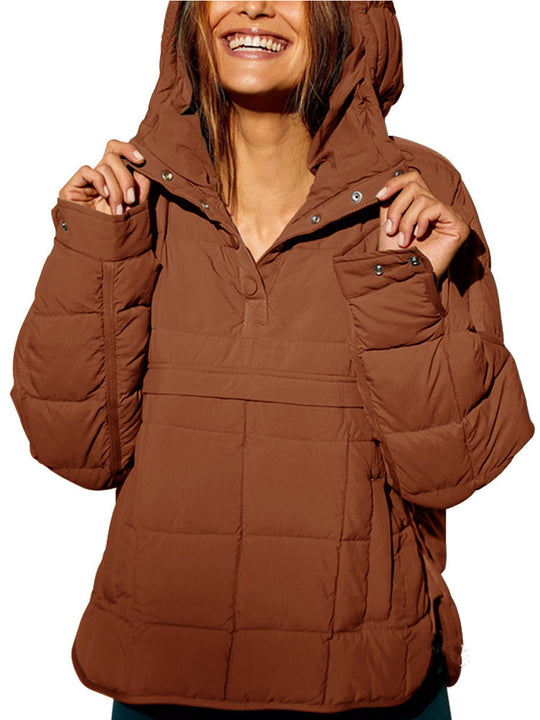 Damen lässige Steppjacke mit Kapuze und Eingrifftaschen EB