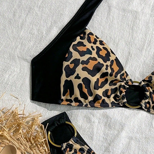 Damen Bikini-Set mit stilvollem Leopardenmuster und verstellbarem Trägersystem EB