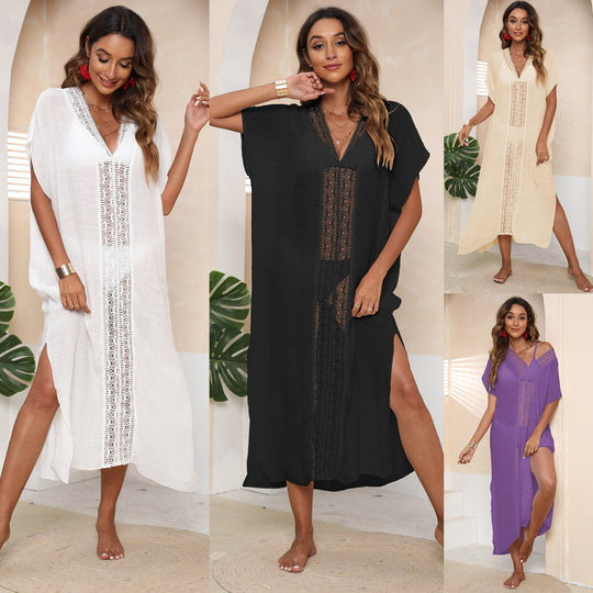 Damen eleganter Strandüberwurf mit Häkelakzenten EB