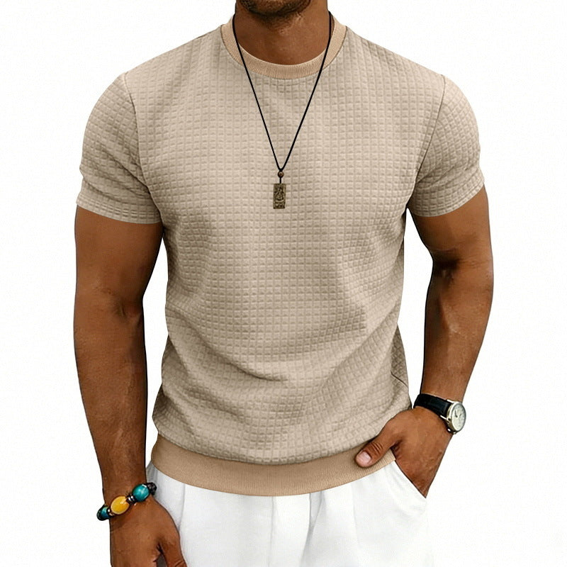 Herren lässiges Waffelstrick-T-Shirt mit Rundhalsausschnitt EB