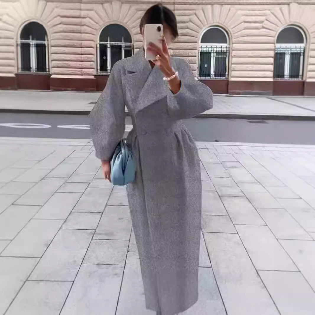 Damen nan taillierter Doppelreihiger Trenchcoat mit weitem Ärmel und hohem Beinschlitz EB