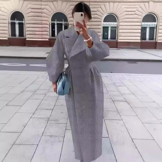 Damen nan taillierter Doppelreihiger Trenchcoat mit weitem Ärmel und hohem Beinschlitz EB