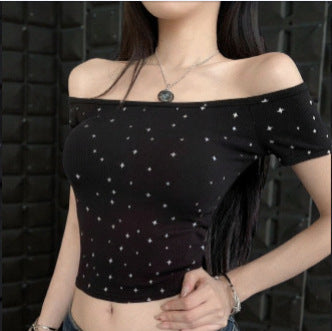 Damen Off-Shoulder Shirt mit subtilen Muster EB