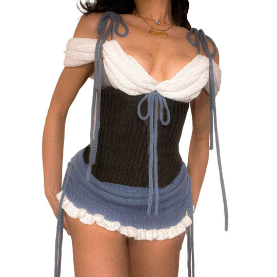 Damen Stricktop mit verstellbaren Schnürdetails und figurbetonter Silhouette EB