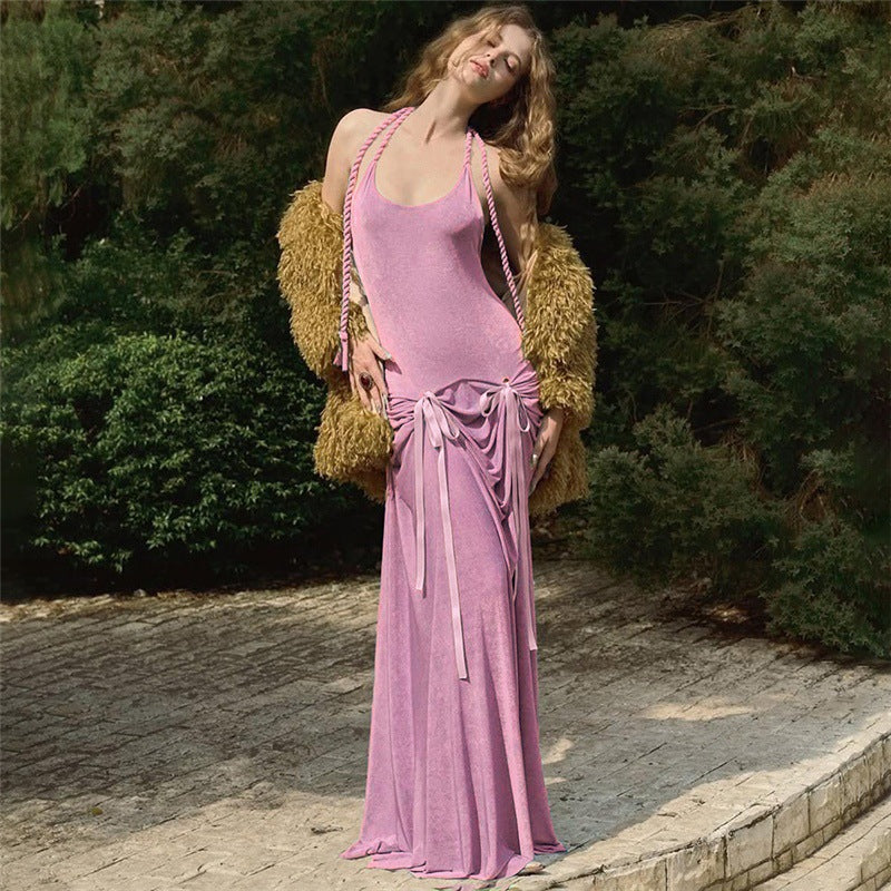 Damen Elegantes Maxikleid mit raffinierten Rüschendetails und schmalem Rücken EB