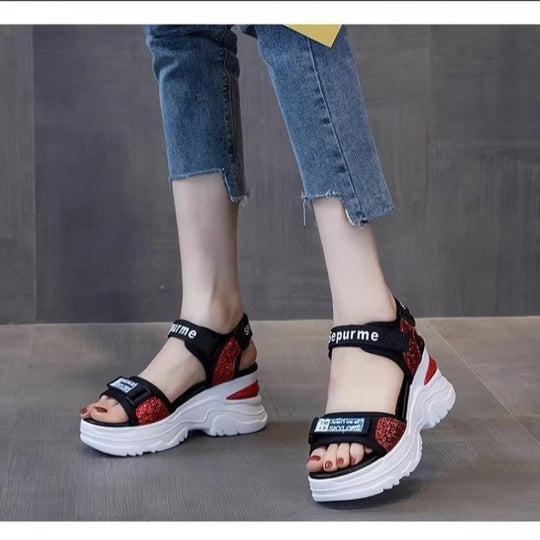 Damen Sportliche Plateau-Sandalen mit verstellbaren Riemen und gepolsterter Sohle EB