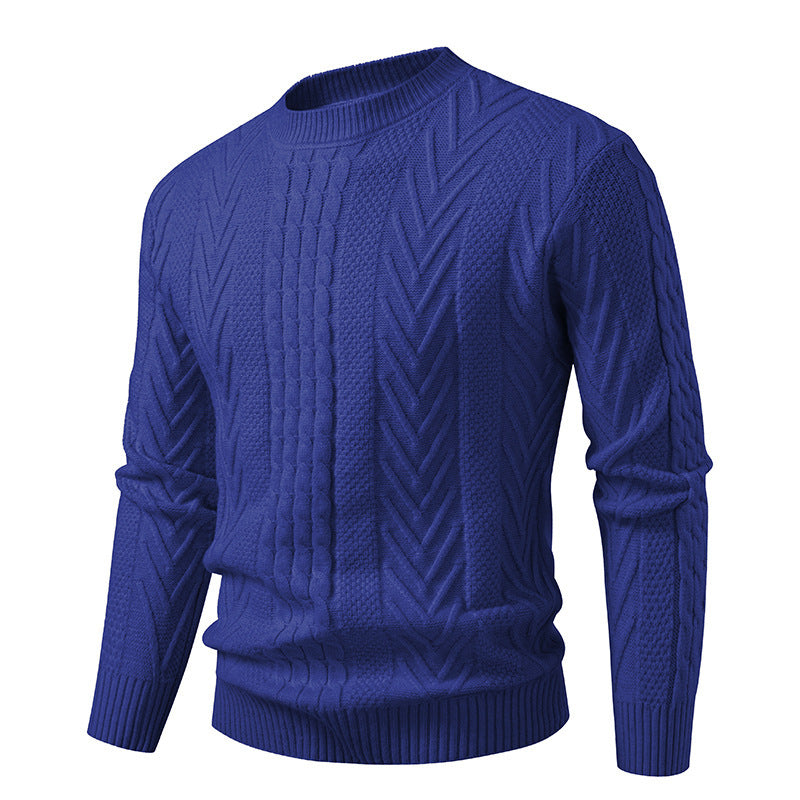 Herren Grobstrickpullover mit Zopfmuster und Rundhalsausschnitt EB