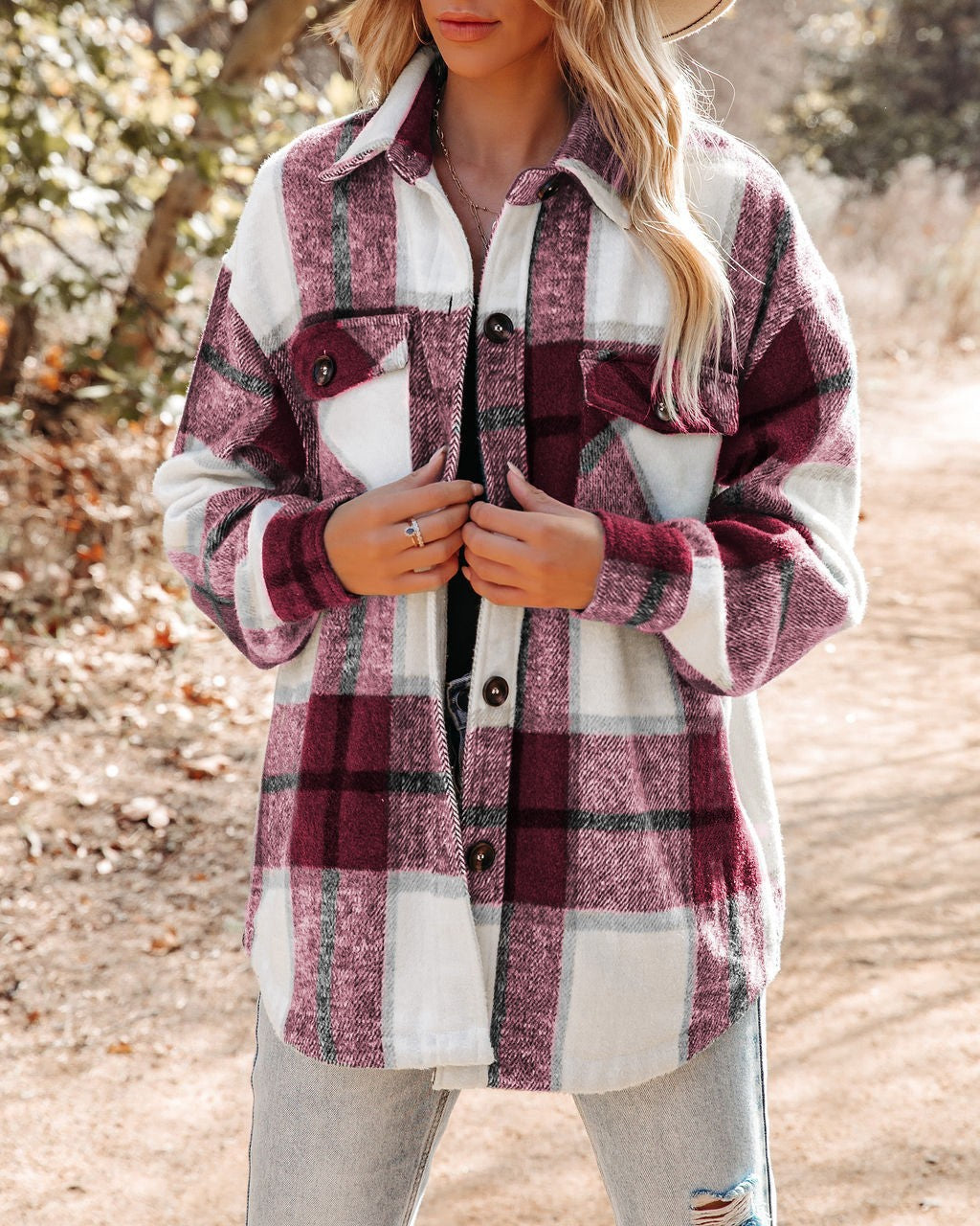 Damen Karierte Flanelljacke mit Brusttaschen EB
