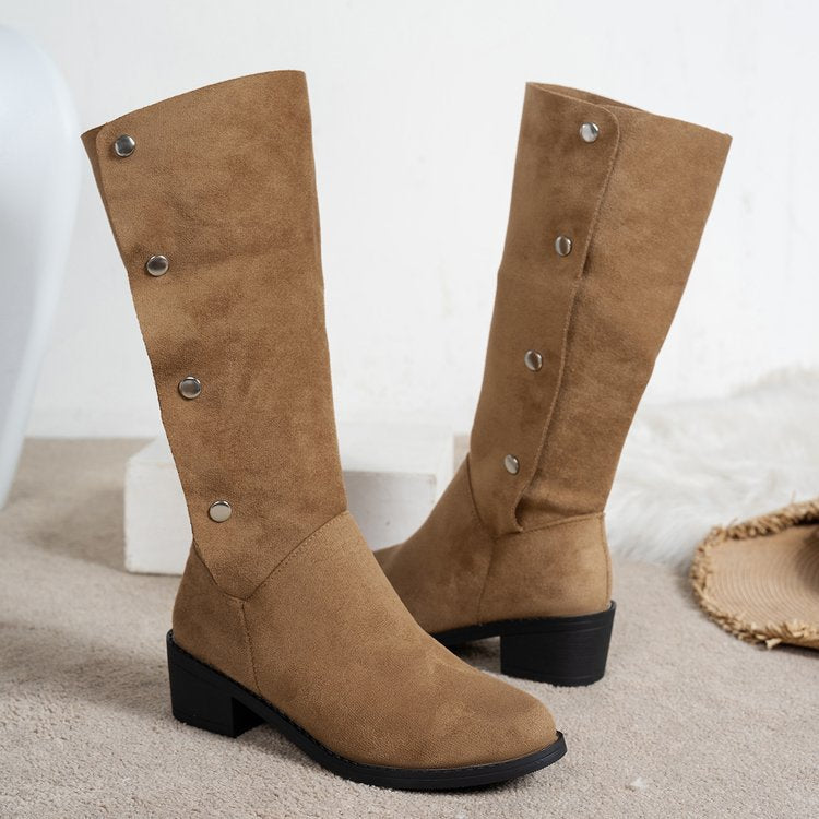Damen Elegante Stiefel aus weichem mit modischen Knopfdetails EB