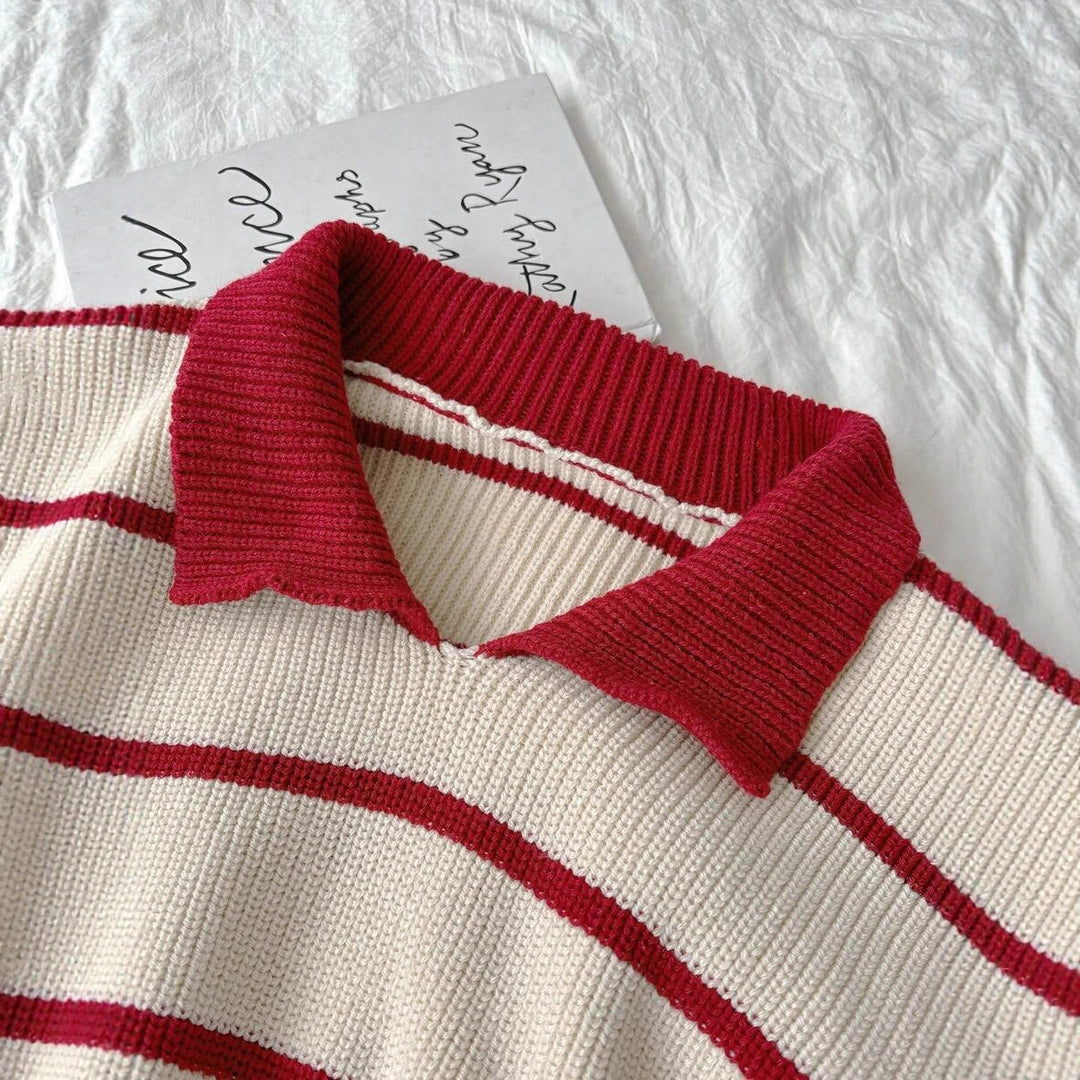 Damen Pullover mit Polokragen und gestreiftem Design EB