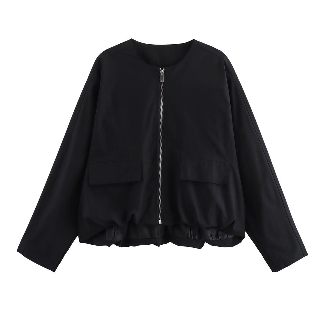 Damen modische Übergangsjacke mit großen Taschen und elastischem Bund EB