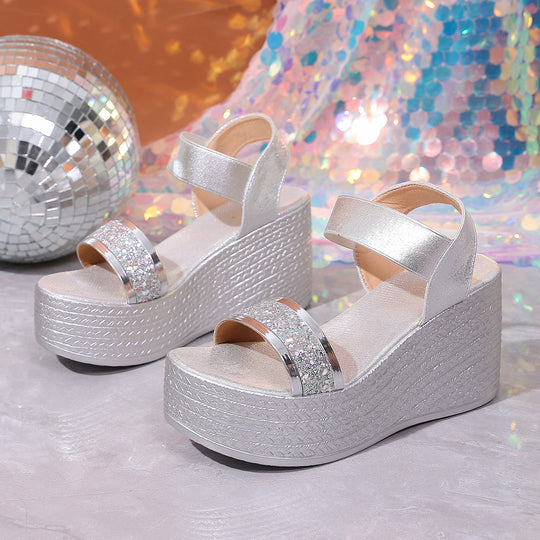 Damen Glamouröse Plateau-Sandalen mit Glitzer EB