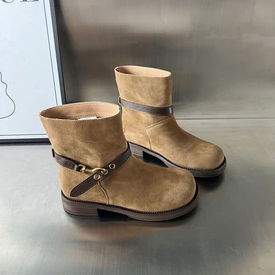 Damen elegante Short-Boots mit modischem Riemen und komfortablem Fußbett EB