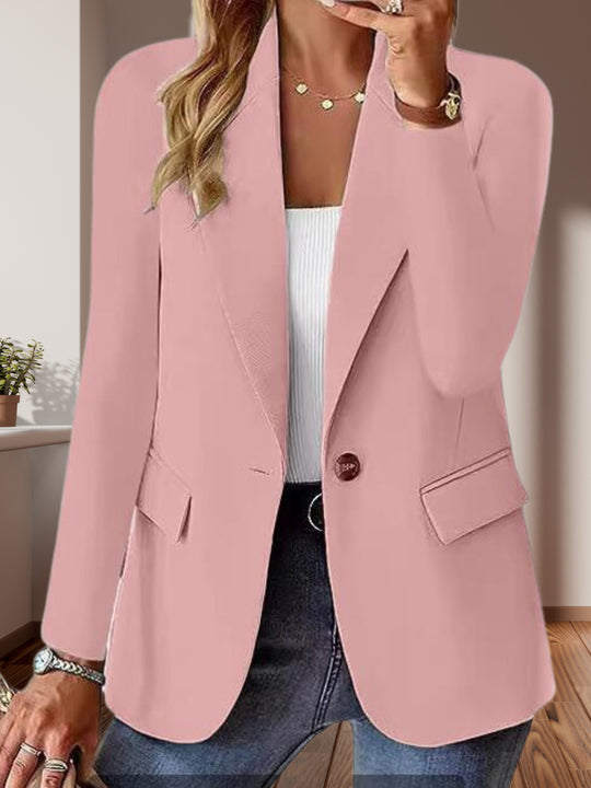 Damen Taillierter Single-Button-Blazer mit fallendem Revers und Pattentaschen EB