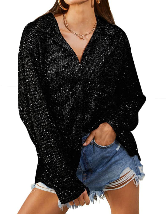 Damen Glitzernde Oversize-Bluse mit lässigem Schnitt EB