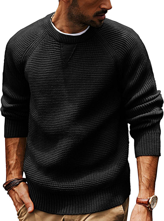 Herren lässiger Strickpullover mit strukturiertem Gewebemuster und Rundhalsausschnitt EB