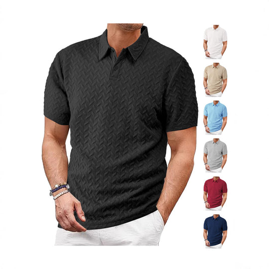 Herren nan kurzärmeliges Poloshirt mit eingeprägter Zickzackstruktur und klassischem Hemdkragen EB