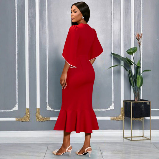 Damen figurbetontes Abendkleid mit Schößchen und voluminösem Rüschendesign EB