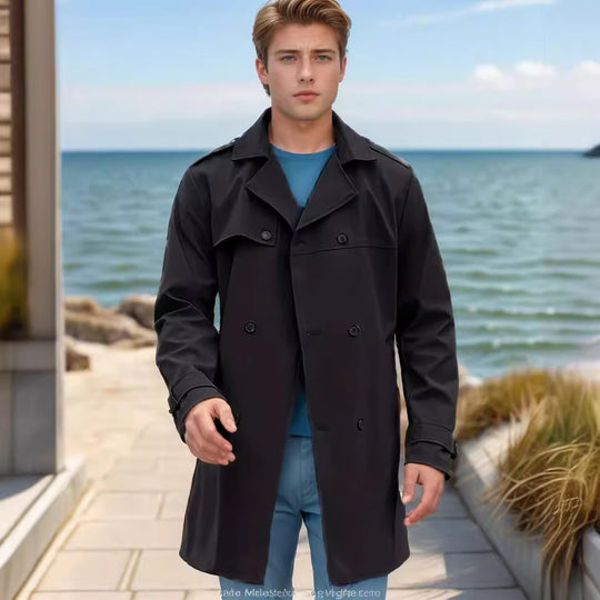 Herren nan urbaner Regenmantel im Trench-Stil mit doppellagiger Sturmklappe und verstellbaren Manschetten EB