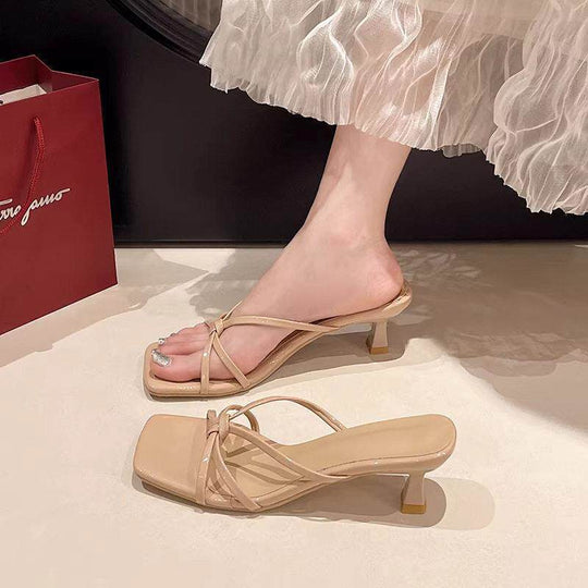 Damen elegante Sandalen mit modischen Riemen und hochhackigem Absatz EB