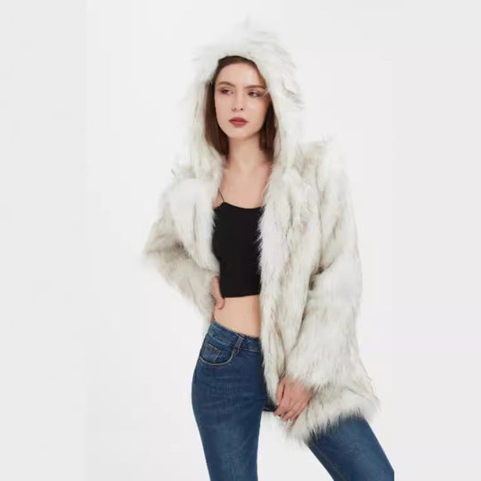 Damen Coole und lässige Kunstpelzjacke EB