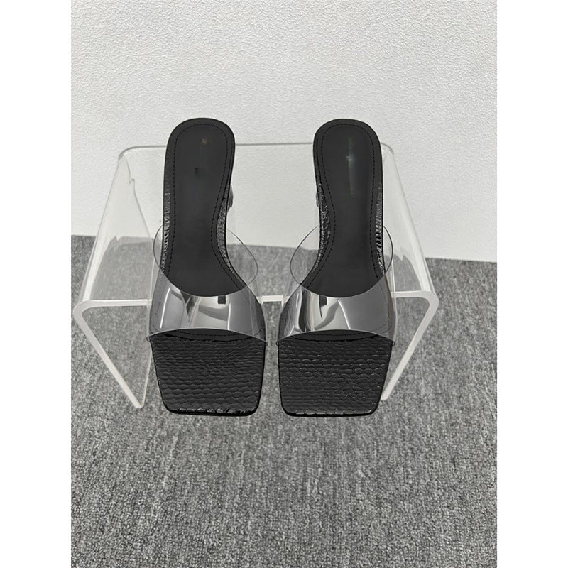 Damen Plateau-Pumps mit Schlangenmuster und transparentem Riemendesign EB